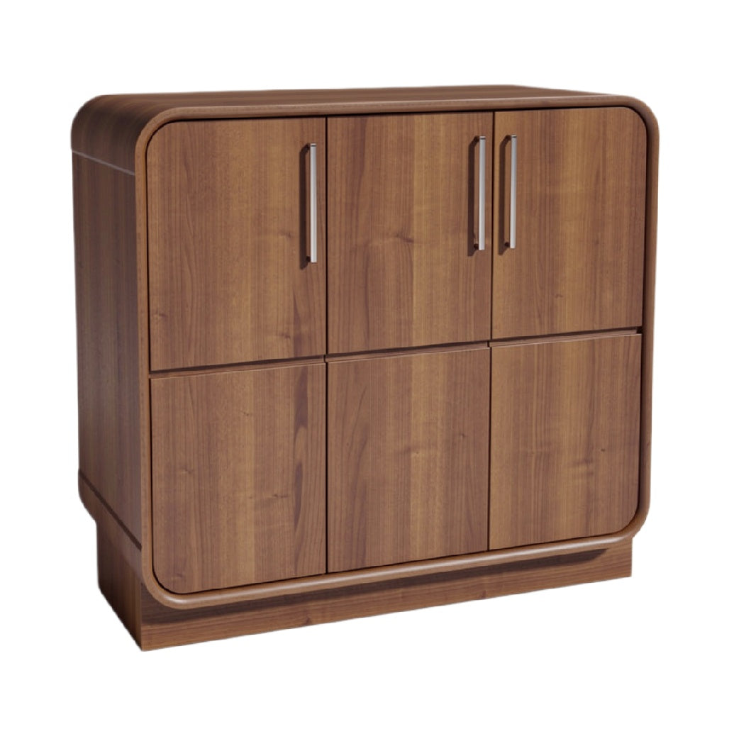 Moderne houten kast met vier deuren en afgeronde hoeken