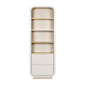 Moderne boekenkast met houten planken en lades